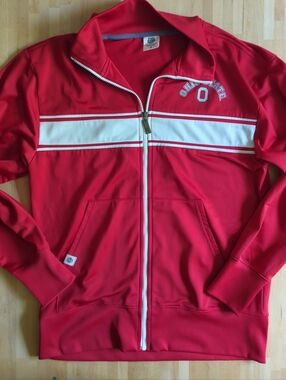 Ohio State OSU Large Retro Full Zip Up Track Jacket Coat Red Logo ESPN Sports M
